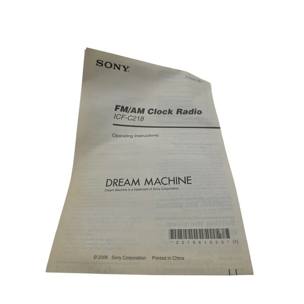 Sony ICF C218 FM AM Clock Radio‎ Dream Machine Auto Time Set Green Display